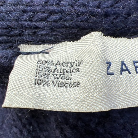 Zara Knit Short Sleeve Cowl Neck Mini Sweater Dress Acrylic Blend Navy Blue M - Picture 7 of 7